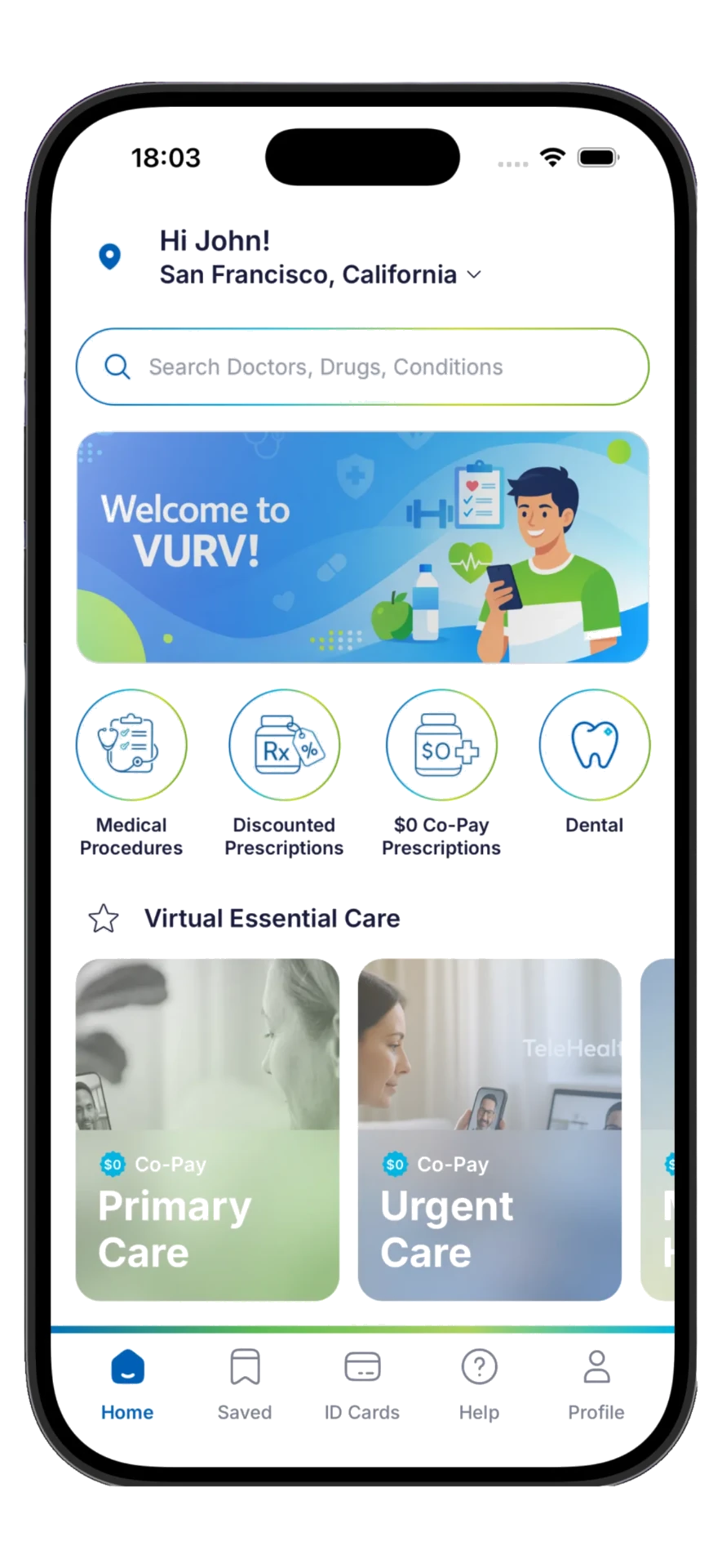 VURV Health app home dashboard