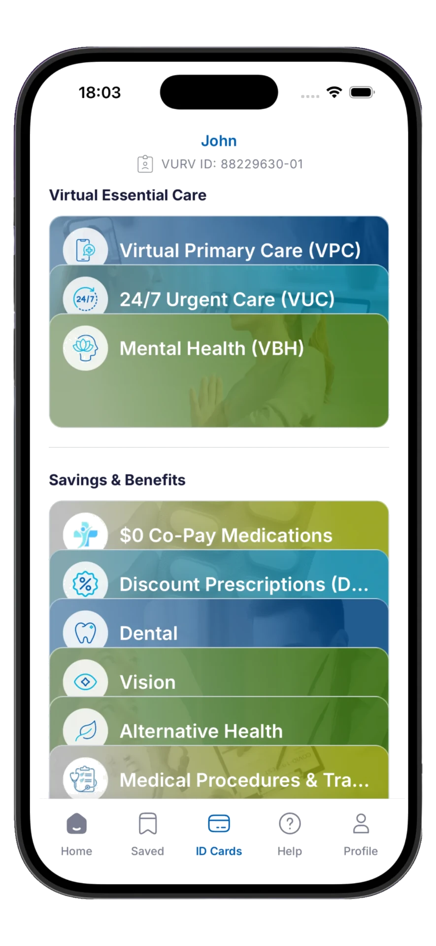 VURV Health app ID cards and benefits