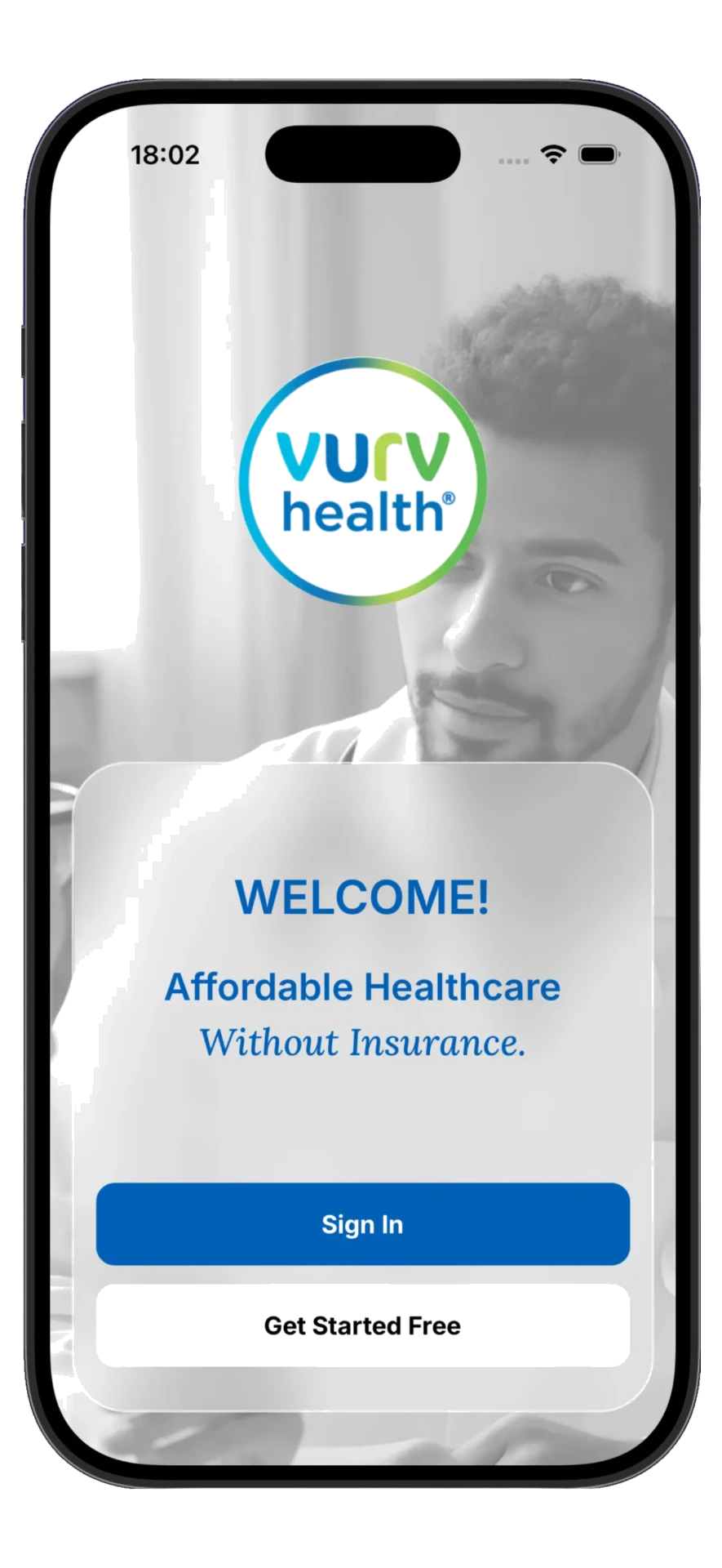 VURV Health app welcome screen